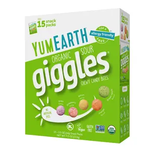 YumEarth Organic Sour Giggles Chewy Candy – Allergy Friendly, No Artificial Dyes, Non GMO, Gluten Free, Sour Fruit Flavored, Vegan Candy Snacks 0.5 ounce (Box of 15)