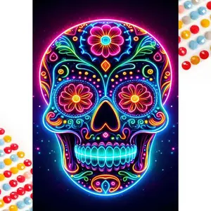 5D DIY Full Drill Round Diamond Painting - Diamond Painting Kit Skull Floral Mosaic Canvas DIY Wall Art, Home Wall Decoration