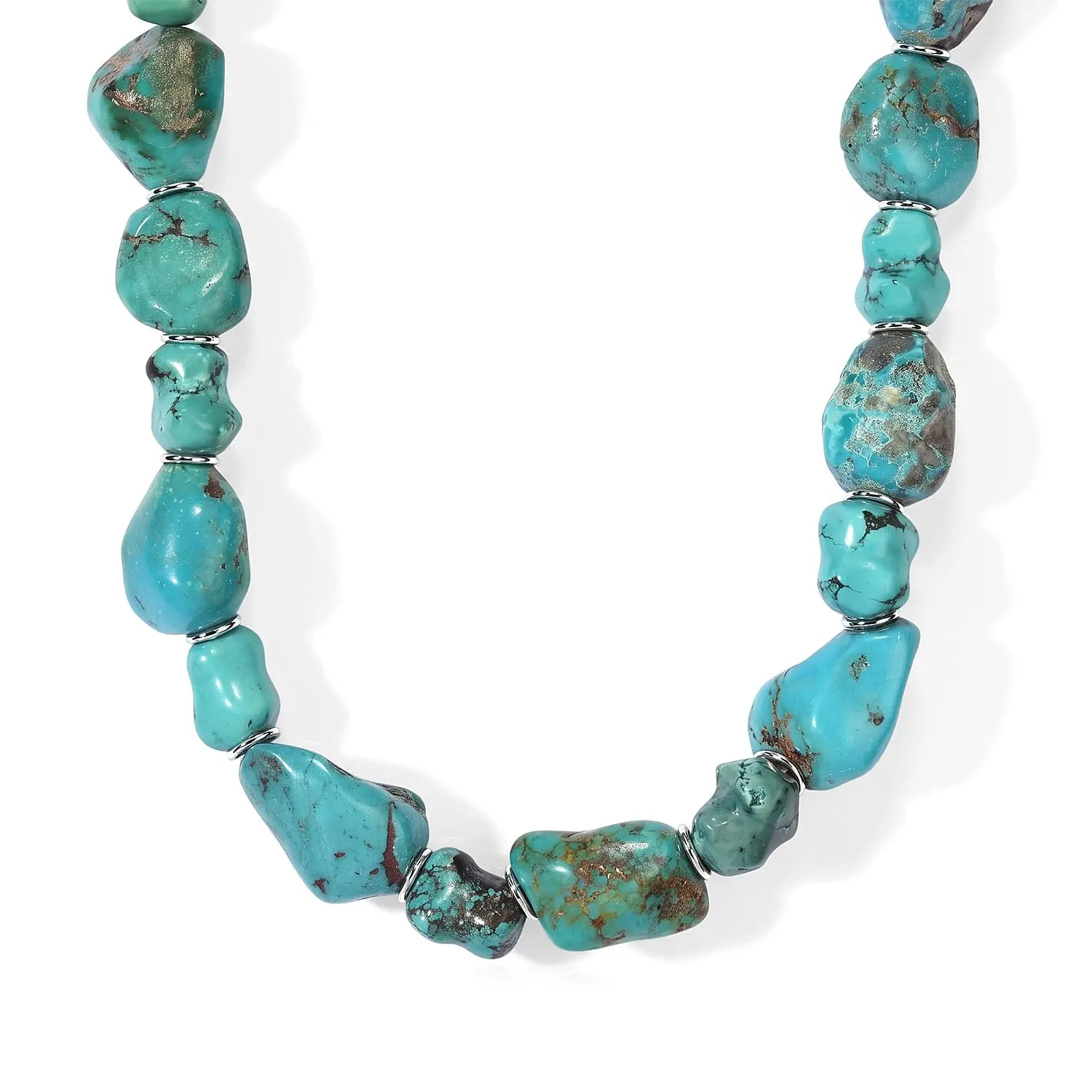 D''Joy Royal Hubei Turquoise 340.00 ctw Beaded Necklace in Rhodium Over Sterling Silver 22 Inches