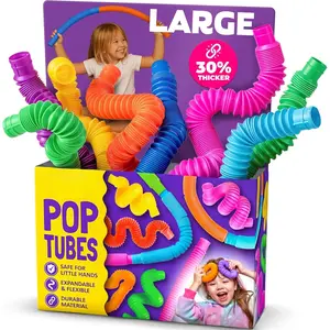 Pop Tubes - Large 4-Pack Sensory Toys - Creative STEM Learning for Kids & Toddlers - Connect & Pop! Top ADHD Autism Fidget 2026, Best Boy & Girl Easter Basket Essentials & Gift Ideas