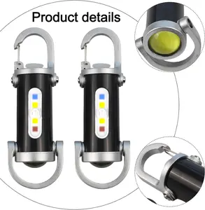 Super Bright Mini Keychain Flashlight with USB Rechargeable Type-C, Waterproof & Compact Design, Dual Function as Power Bank for Outdoor Camping Hiking Emergency Use, 3 Lighting Modes, Black ABS Build, Includes 2 Flashlights and 2 Cables