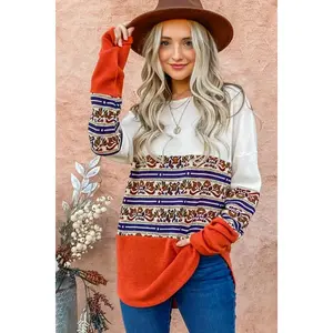 And The Why Ethnic Print Color Block Top