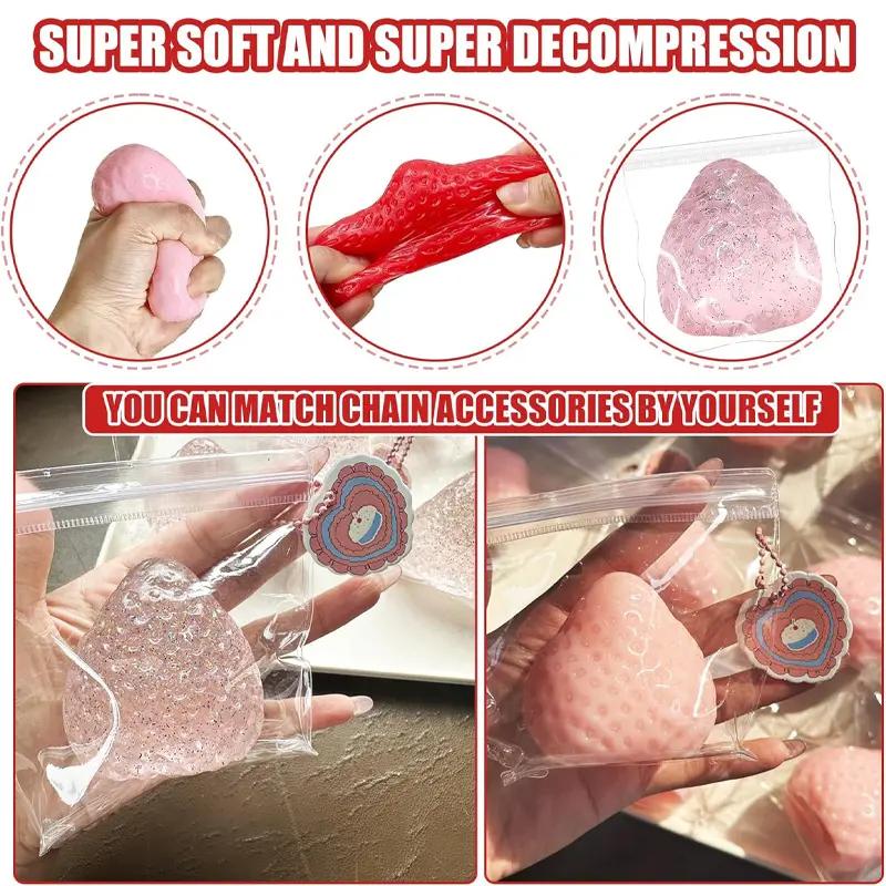 Most Satisfying Strawberry Squishy Stress Relief Squeeze Toy, Slow Rising Soft TPR Fidget Sensory Toy for Adults Kids Anxiety Relief, Cute Fruit Stress Ball for Office School Desk Decor