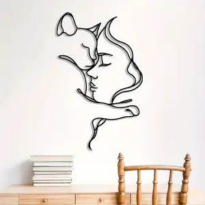 Elegant cat and lady metal wall decoration: an ideal gift for cat enthusiasts and cat loving ladies, perfect for enhancing family atmosphere and celebrating a new home, Modern Home Decor