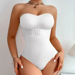 Women's sports one-piece shapewear with invisible shoulder straps, anti-slip strips, abdomen-tightening, row buttons, and pressure-applied waist cinching