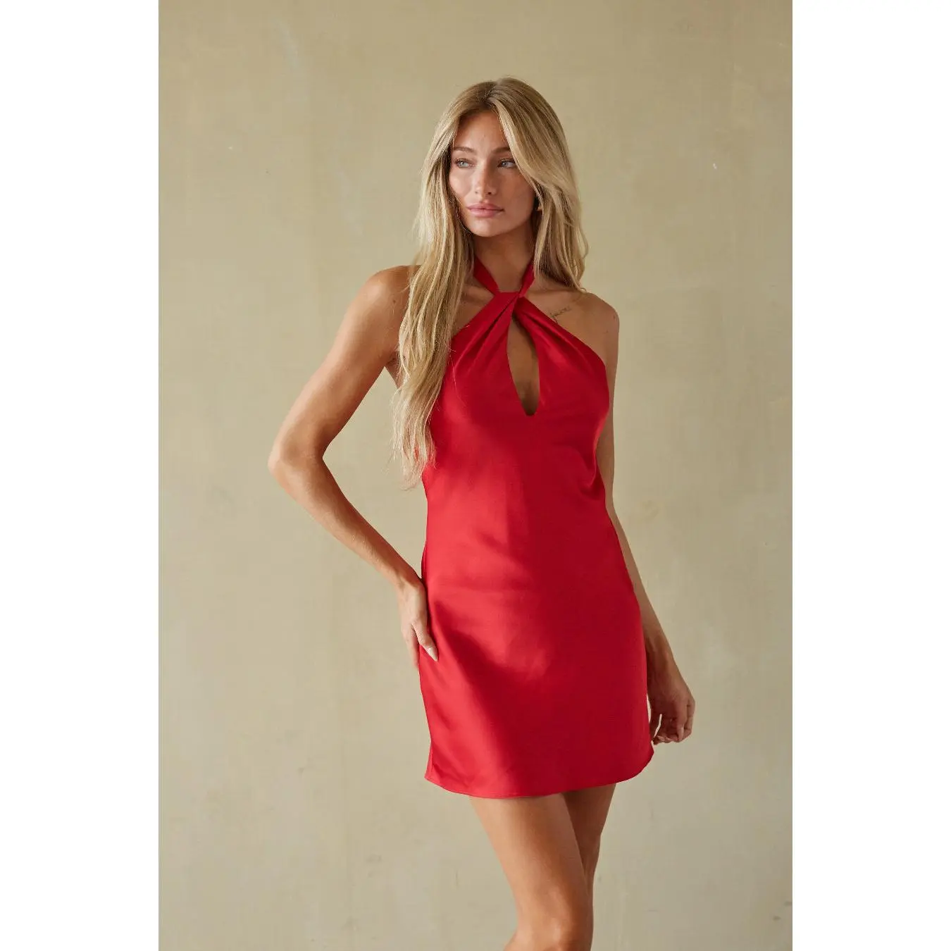 Priscilla Halter Keyhole Mini Dress