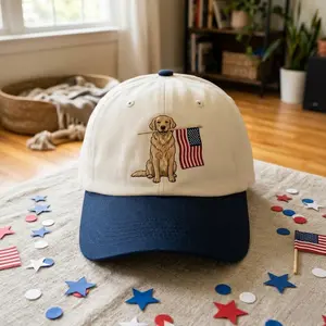 Golden Retriever Hat – USA Flag Embroidered Dog Dad Cap, Custom Name Baseball Cap, Patriotic Pet Lover Gift