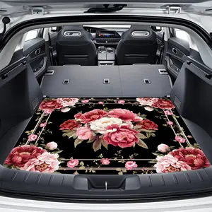 Durable All-Weather Car Trunk Mat with Vibrant Floral Print Heavy-Duty Non-Slip Backing Easy-Clean Washable Polyester Lining Luggage Organizer Perfect Christmas Gift