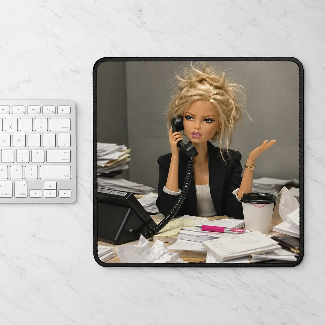 Stressed Office Humor Mouse Pad - Funny Desk Mat for Office Workers Multi-Use Computer Accessory for Desk Phone Placement