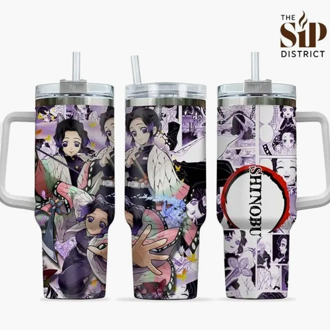 The Sip District. Shinobu Kocho 20oz 40oz Anime Tumbler – Insect Hashira Demon Slayer Stainless Steel Tumbler with Handle Option, Purple Butterfly Full Wrap Manga Design Insulated Coffee Cup, Kimetsu no Yaiba Anime Gift for Her, Travel Drinkware Mug