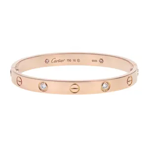 Pre-owned Cartier 4 Diamond Love Bracelet Size 16