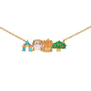 New Cute Multicolor Zirconia Amusement Park Women's Necklace, Castle Vegetable Pendant Necklaces, Fashion Jewelry for Girls