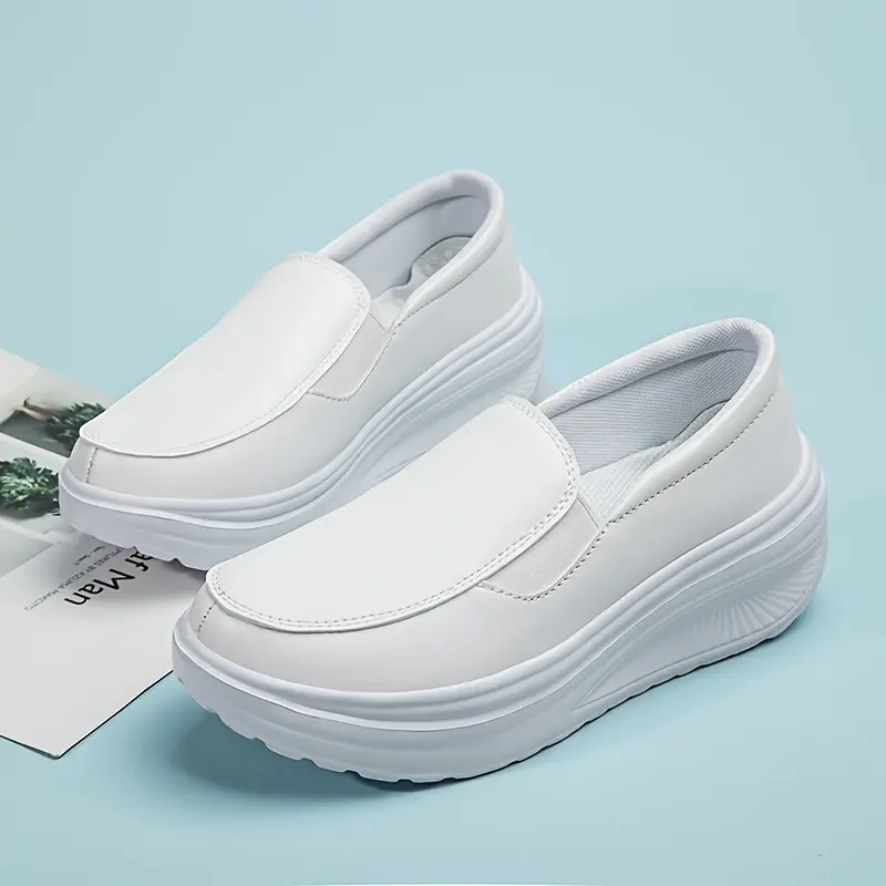 Women's Wedge Slip-on Business Casual Shoes, Solid Color Low Top Platform Shoes, Casual Walking Shoes, Solid Color Sneaker, Classic Rocking Shoes, Eva Shoe Sole, One Pedal Shoes