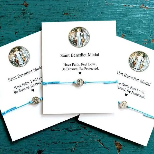 Saint Benedict Medal Bracelet - Faith, Love & Protection Jewelry with Blue Corded Band, Medallion for Blessings