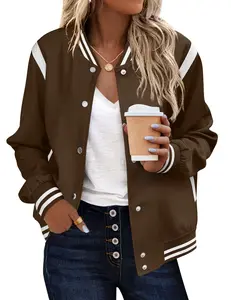 ZEAGOO Women's Bomber Jacket Casual Striped Button Down Coat Lightweight Short Outwear Tops with Pockets