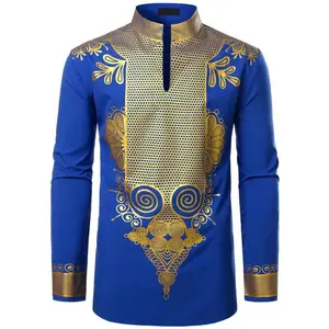 Men’s African-style stand-up collar long-sleeve shirt with a shiny patterned print—dazzling, ethnic stretch fabric. Great as a Father’s Day gift for Dad or a boyfriend/partner. Meme-themed, funny design. Available in black.