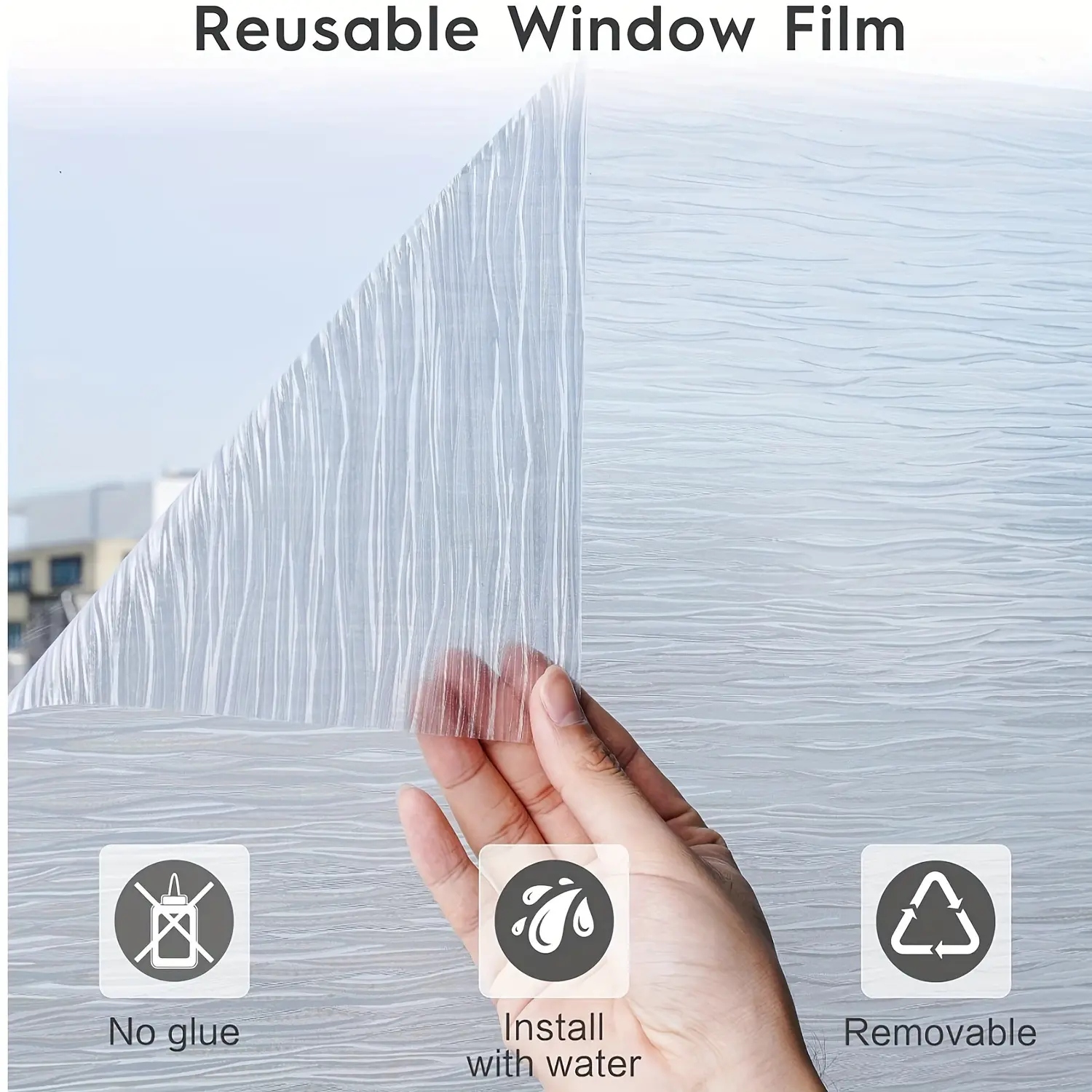 Window Privacy Film, Frosted Glass Window Film Static Cling Covering, Non Adhesive Privacy Clings Vinyl, Removable Frosting Sticker for Home Decoration, White,24*118 inch