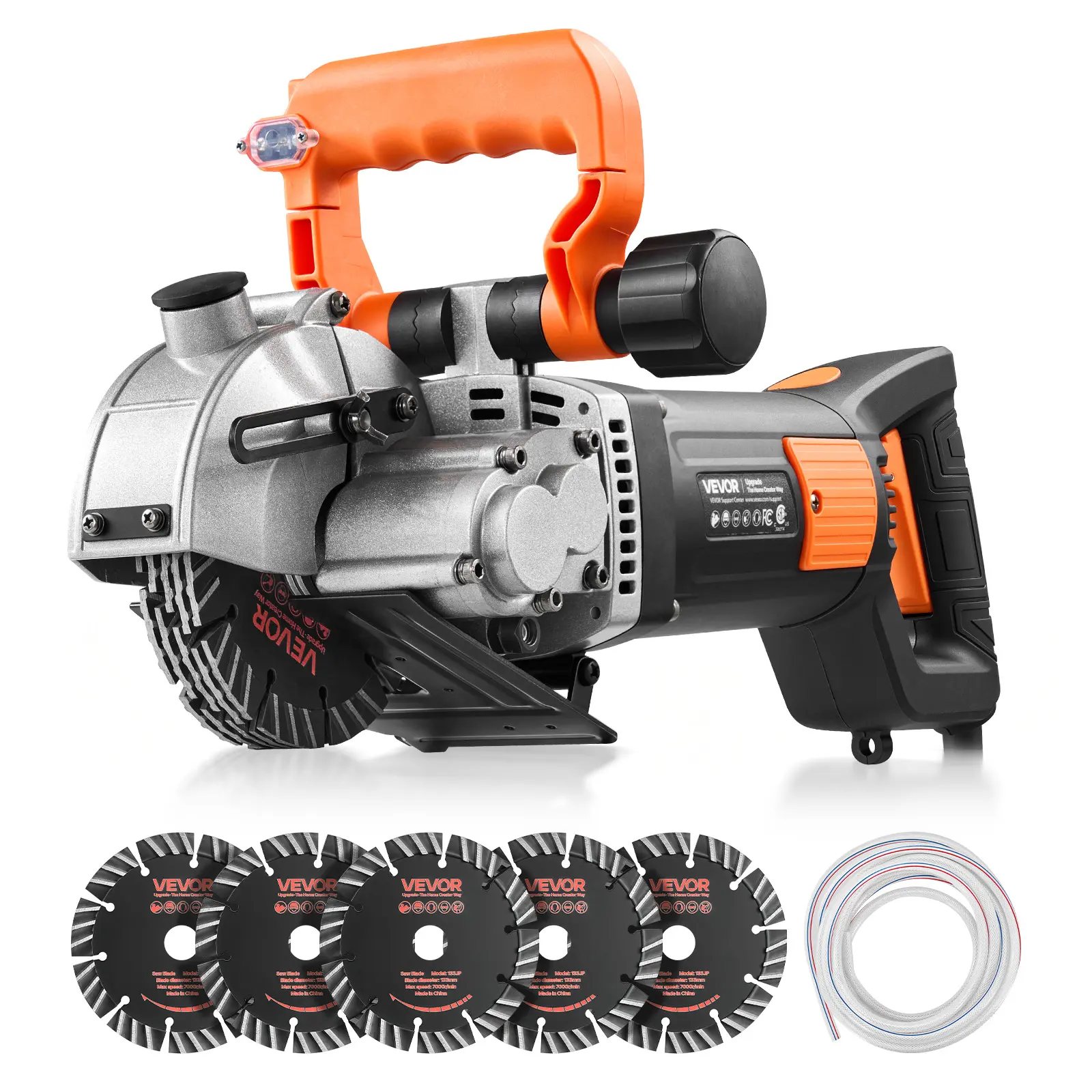 【summerfinds】VEVOR Wall Chaser Power Tool, 4800W Electric Groove Cutting Machine, 6800 RPM Max Speed, 1560W Backup, 20A Current, 1.61 in Cutting Capacity, Concrete Slotting Cutter with Guide Line, 5 Blades, Adjustable Handle for Masonry Walls, Brick,, Pow