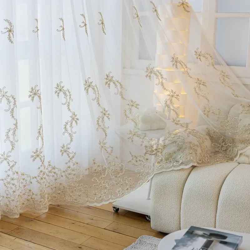 French Romantic Embroidered Curtains, Elegant Floral Pattern Drapes for Bedroom Living Room Balcony, Transparent Window Shades