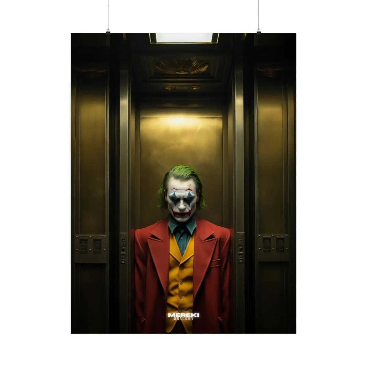The Joker Iconic Villain in Elevator Art Print - Cinematic Character Portrait - Intense Comic Book Wall Art by MEREKI GALLERY
