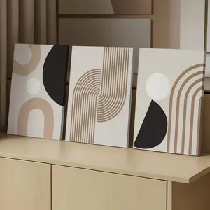 3 Counts Wood Framed Canvas Boho Abstract Beige Geometric Wall Art, Ready To Hang, Aesthetic Room Decor, Waterproof Canvas, Artwork Wall Painting For Gift, Wall Decor for Bedroom, Living Room, Dining Room, Bathroom, Home And Dormitory Decoration