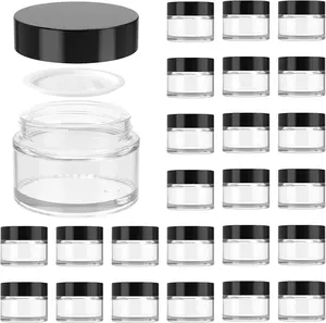 40 Pack Clear Round Containers Cosmetic Glass Jars with Inner Liners and Black Lids Travel Jars for Storing Lip and Body Scrub, Lotion, Body Butter, Bath Salts, Liquid