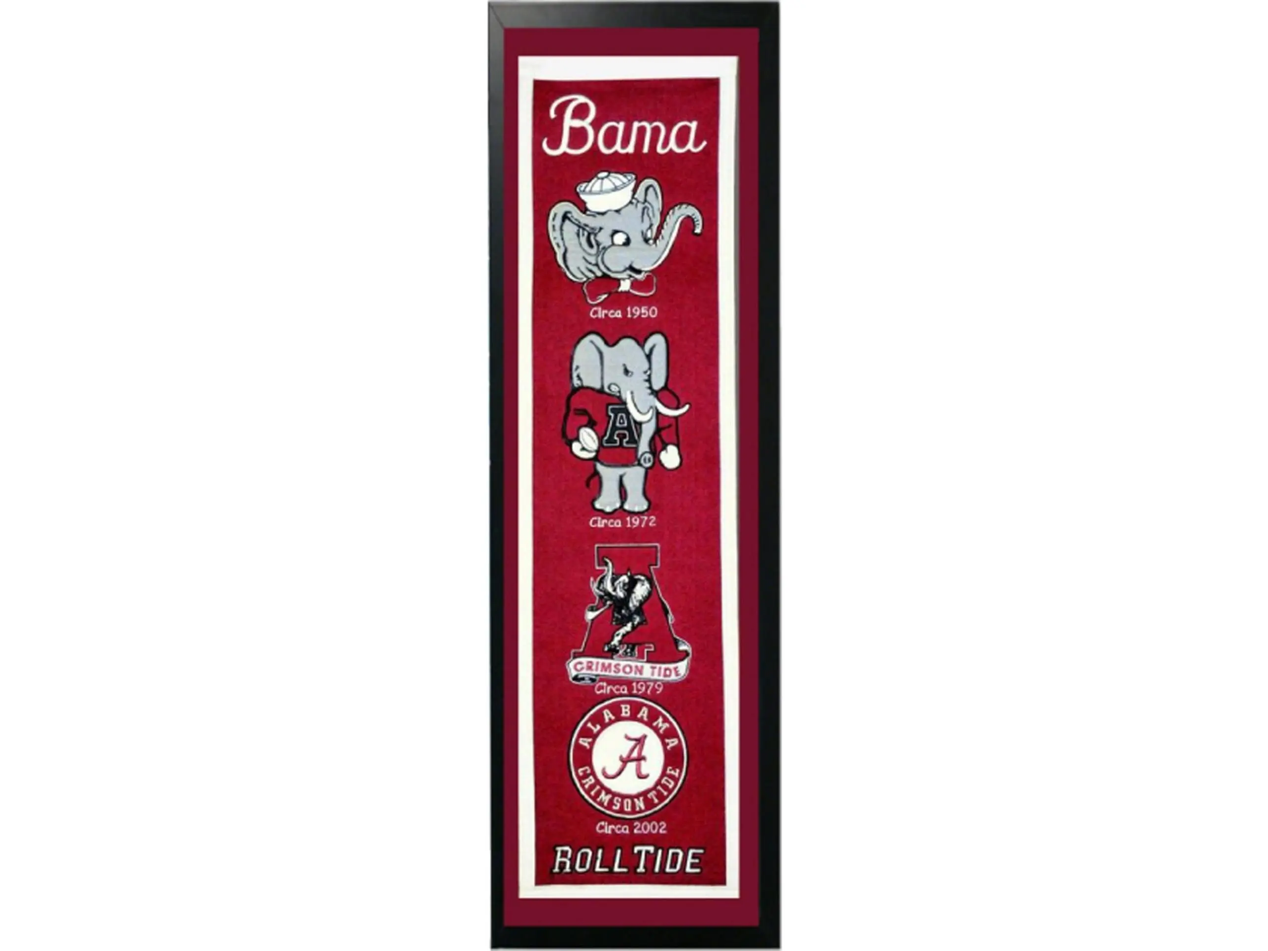 Encore Select 109-50 Alabama Logo Series Hangable Felt Banner with Matted Frame, 14"x37" Wall Decor, Logo History Feature, Home & Festive Party Backdrop for Team Supporters