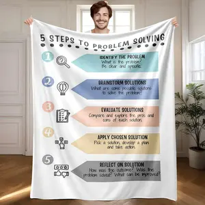 1 piece Five Steps Guide to Problem Solving themed flannel blanket - Modern design flannel blanket, suitable for sofas and beds, all-season use, super soft and comfortable, digital printing, 100% polyester material, machine washable, suitable for
