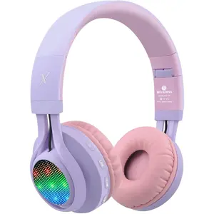 WT-7S Kids Bluetooth Headphones Light Up, Foldable Stero Wireless Headset,with Microphone and Volume Control,Comfortable and Durable,for PC/Tablet/TV/Travel(Purple)