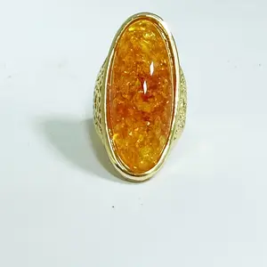 Vintage Amber Ring 18k Gold Plated Exaggerated Design Anniversary Birthday Gift For Female Noble Evening Party Decor