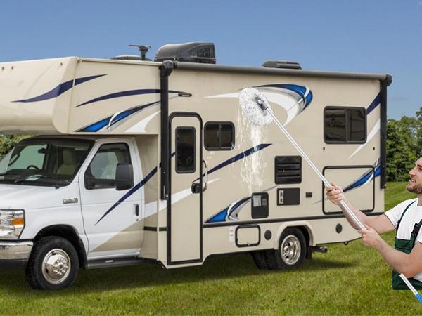 RV Awning Cleaning Mop, Extendable Pole Awning Mop Tool for Camper, Awning Cleaner for RV Canopy with Bendable and Cleaning Brush Head RV Awning Cleaning Mop, Extendable Pole Awning Mop Tool for Camper, Awning Cleaner for RV Canopy with Bendable and Cleaning Brush Head