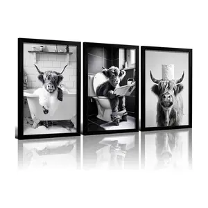 Three-Piece Animal Sitting on The Toilet Poster Gift with prints Home bedroom living room decoration, Unframed