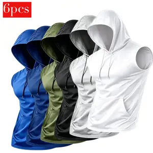 1/6-piece Men's Sporty Fitted Top, Plain Surface, No Zipper, Without Button, Unlined, Polyester Knit Fabric, Breathable, Quick-Dry, Comfortable