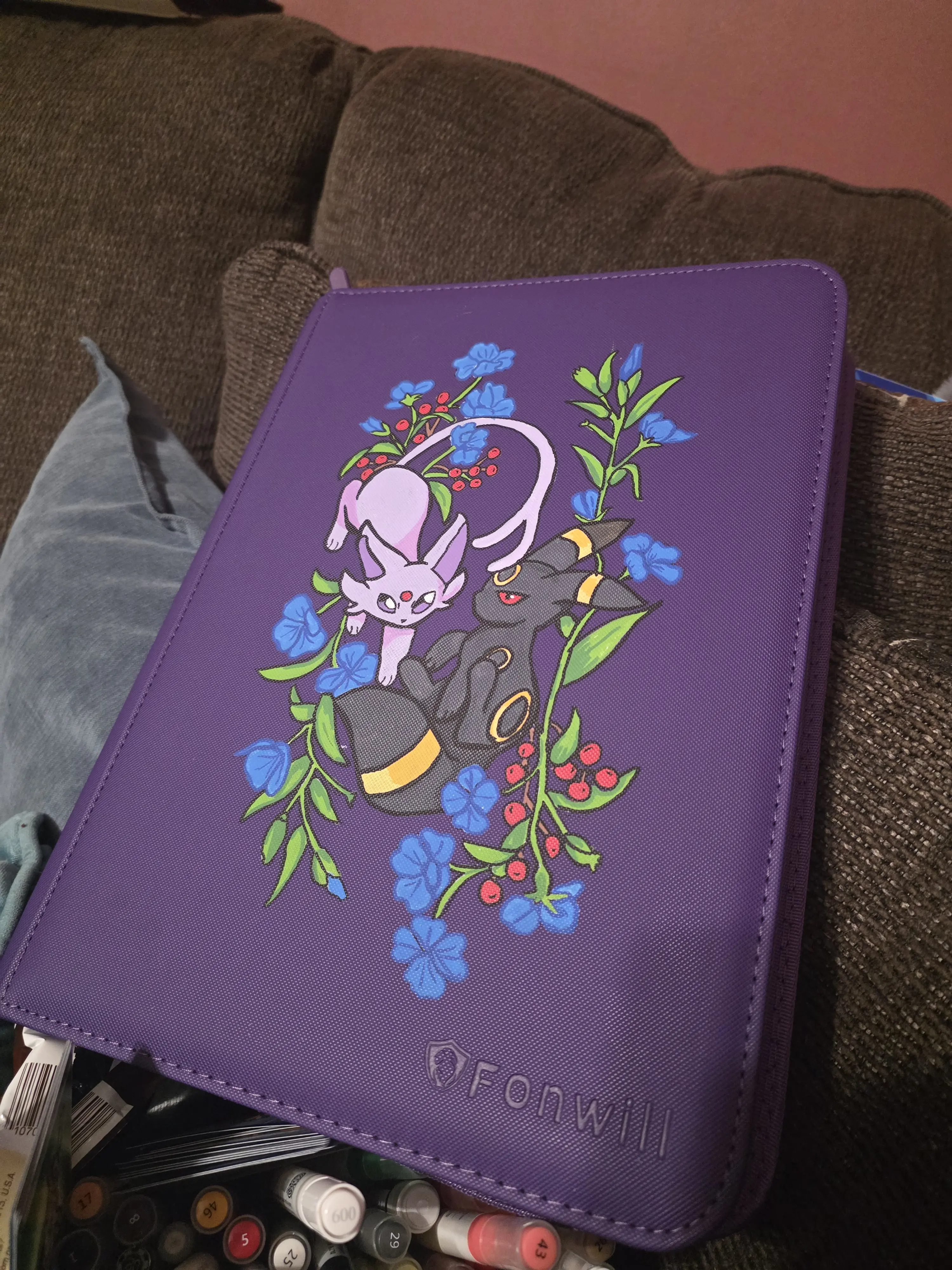 Hand-Painted Purple Floral Card Binder - Durable Office Stationery with Hand-Painted Artwork for Gamers, Binder Enthusiasts, Collectors