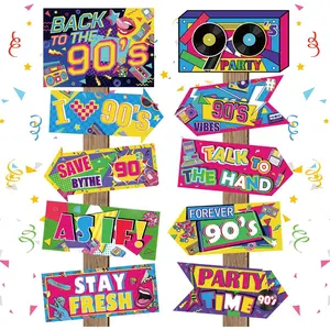 20 count 90s Party Sign Decorations  to The 90s Directional Signs Retro  Hop Birthday Decorations for Door Wall Yard Photo Booth Props Neon Themed Party Supplies