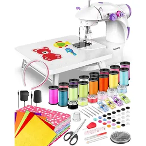Mini Sewing Machine with 118 Pcs Sewing Kit for Beginners, Dual Speed Sewing Machine with Light and Finger Guard (purple), pink