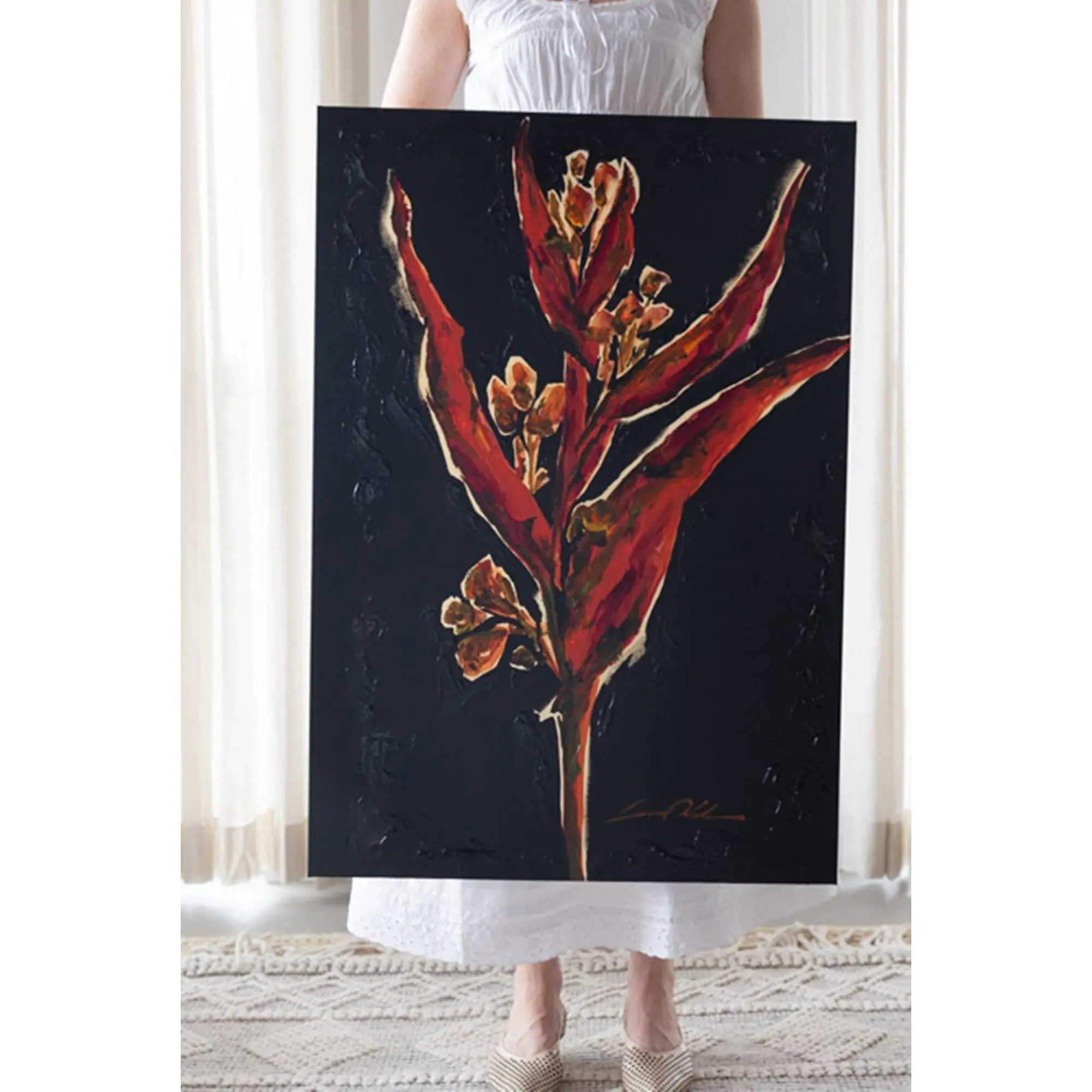 Original Painting Lais Odeli Heliconia Acrylic Wall Art Print - 24"x36" Canvas Home Decor for Living Room