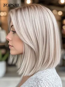 Topshe High-Quality Lace Wig, 12-Inch Shoulder-Length Straight Hair, Light, Heat-Resistant, Natural Look, Comfortable Fit