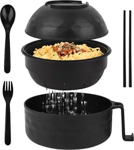 Ramen Bowl Set, Ramen Cooker 33 oz, Ramen Bowls with Strainer Lid Chopsticks and Spoon, Microwave Pasta Cooker, College Dorm Essentials for Home Dorm College Office Use Kitchenware