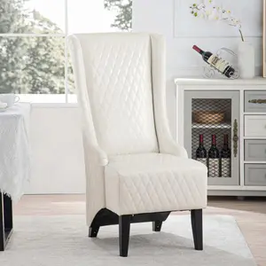 23.03" Wide Faux Leather High-Back Accent Chair, Comfy High Wingback Chair, Living Room Chair with Soft Padded & Wooden Legs, Modern Side Chair for Living Room, Bedroom, white -W68057037