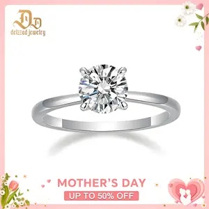 Delzzad 18K Gold-Plated Solitaire Four-Prong Ring Lab-Created Moissanite Engagement Ring Band for Her Best Gift Christmas Gift