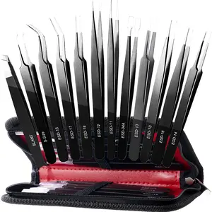 12 Pack Tweezers, Precision Set, Craft Tweezer Kit, Soldering , Jewelry , Pointed Ingrown Hair , Eyelash Extension , Eyebrow - with Case
