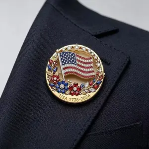 New Arrival Usa Independence Day Pin, Diamond-Embedded Flag Lapel Pin, 250th Anniversary Memorial Accessory, Wholesale Available