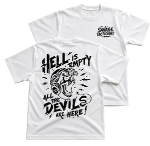 Savage Tacticians Empty Chaos T-Shirt, Tactical Skull Graphic Tee With Bold Back Print, Front Chest Savage Logo Shirt, Black White Street Workwear Apparel Gift for Men