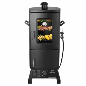 MBY Vertical Propane Smoker set with Cover, BBQ Smoker Grill, Three Removable Smoking Shelves, Temperature Control, Alloy Steel