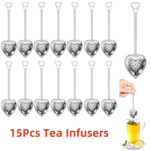 15Pcs/Set Heart Tea Infuser for Loose Leaf Tea Steeper,Stainless Steel Strainers with Secure Clasp,Easy Brewing Design,Keeps Loose Leaves Contained,Christmas Party Gifts,Hand Tools Kits