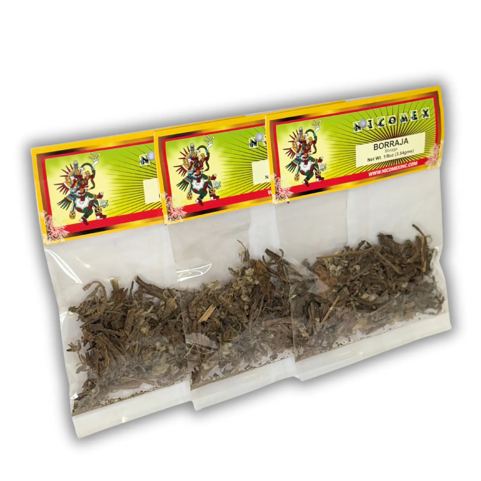Nicomex - Borraja - Mexican Borage leaves. 100% natural.  ⅛ oz each bag (3.54gr), pack of 3 bags.
