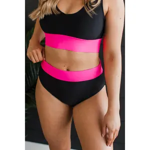 Ray Of Sunshine Swim Bottoms- Black & Neon Pink