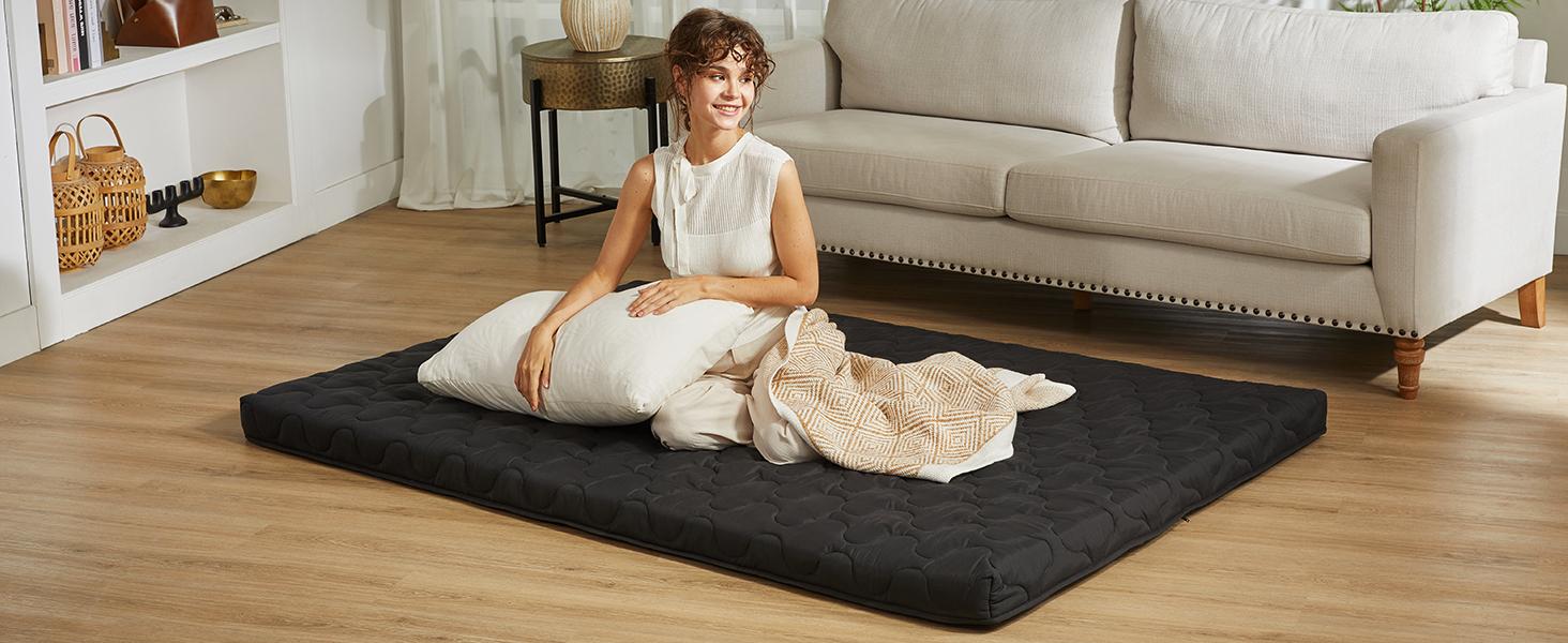 SpringGlowUp【BEDLORE】Luxurious Twin Size Japanese Floor Futon Mattress: 3" Thick Tatami Mat with High-Density Foam & Viscose from Bamboo – Foldable, Portable Roll-Up Sleeping Pad for Guests & Everyday Comfort