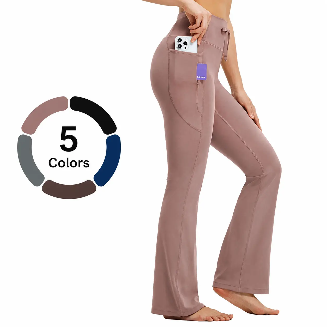 baleaf Women's 28" Flare Yoga Pants - High Waist, Tummy Control, Zipper Pockets, Drawstring, Sports Stretchy Leggings, Athleisure Style Bottoms for Lounge, Work, All Seasons